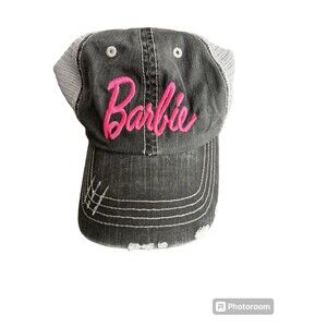 BARBIE Adult Adjustable Hat Cap Gray Embroidered Pink‎ Barbie Logo NWOT